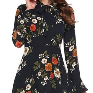 ACEVOG Women's Casual Floral Print Bell Sleeve Fit